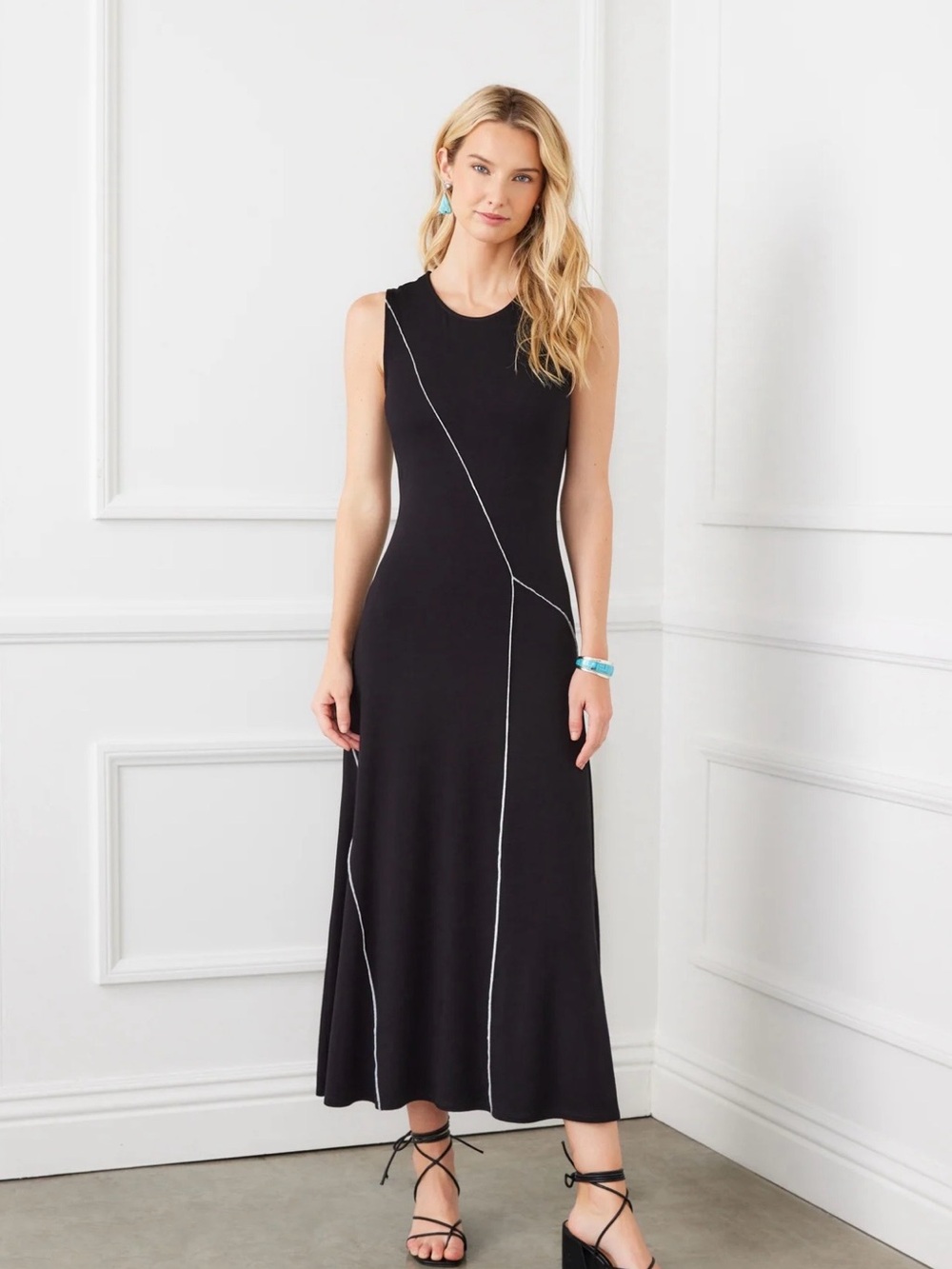 Karen Kane Black Melena Reverse Seam Jersey Midi Dress - Size M MSRP $128